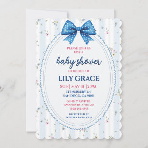 Convite Chá de Bebê Floral Pastel com Fita Azul