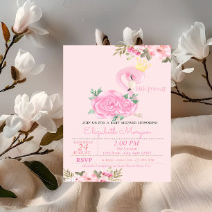 Convite Chá de Bebê Floral Pequena Princesa, Flamingo Bebê