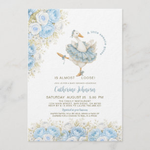 Convite Chá de Bebê Floral Pequeno Ganso Doce Aquarela