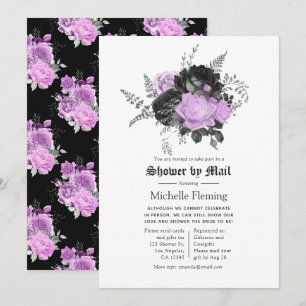 Convite Chá de Bebê Floral Preto Roxo e Prata por Correio