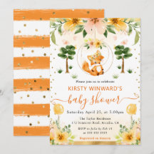 Chá de Bebê Floral Raposa Fofa em Aquarela