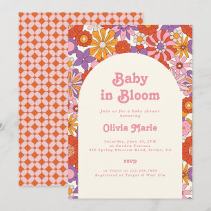 Convite Chá de Bebê Floral Retrô Groovy Baby in Bloom