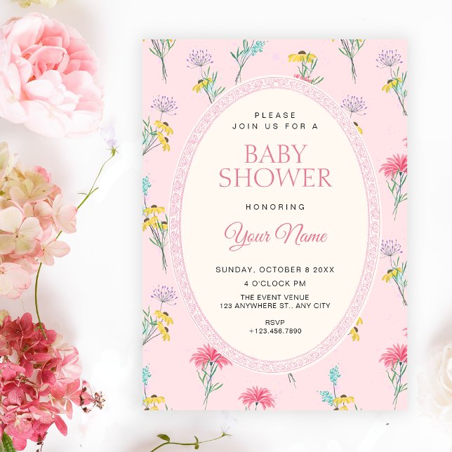 Convite Chá de bebê floral rosa (Criador carregado)