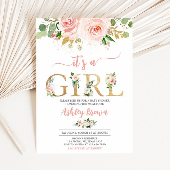 Convite Chá de Bebê Floral Rosa (A Sweet Baby Girl Baby Shower Invitation)