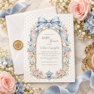 Convite Chá de Bebê Floral Rosa Azul Vintage