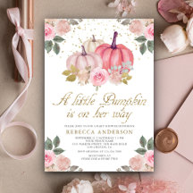 Chá de Bebê Floral Rosa Dourado Pequena Abóbora