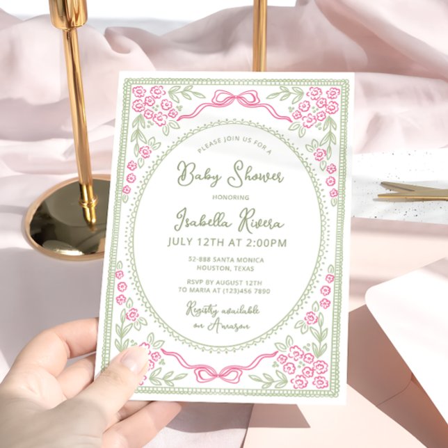 Convite Chá de Bebê Floral Rosa e Verde  (Criador carregado)