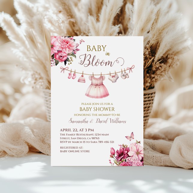 Convite Chá de Bebê Floral Rosa Elegante (Criador carregado)