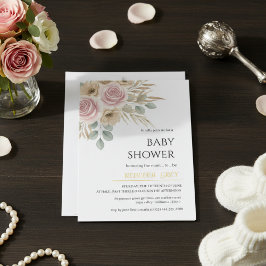 Convite Chá de Bebê Floral Rosa Elegante e Neutro