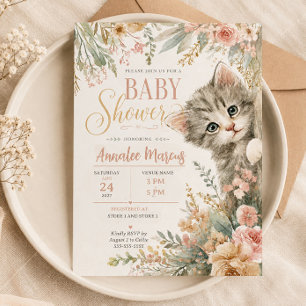 Convite Chá de Bebê Floral Rosa Kitten Blush