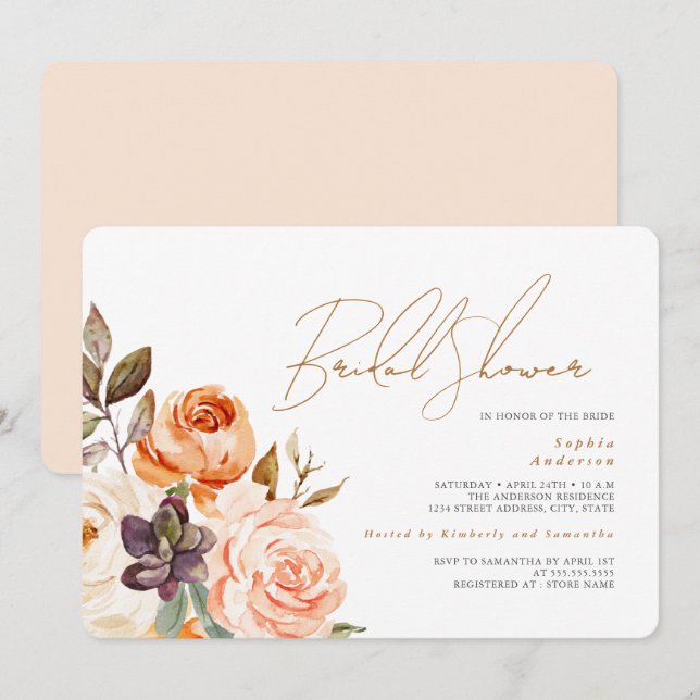 Convite Chá de Bebê Floral Rosa Moderno (Frente/Verso)
