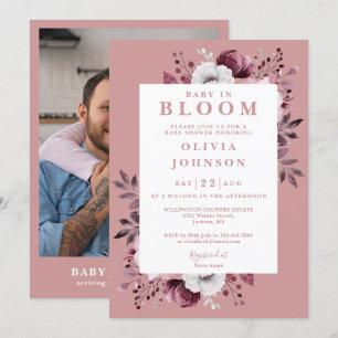 Convite Chá de Bebê Floral Rosa Po dusty 'Baby In Bloom'