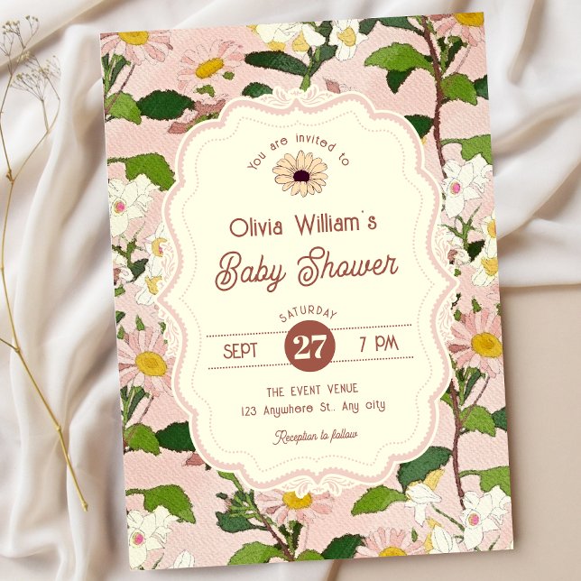 Convite Chá de bebê floral rosa verde (Criador carregado)