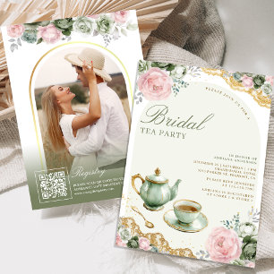 Convite Chá de Bebê Floral Rosa Verde Salvia Festa de Noiv