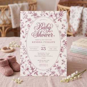 Convite Chá de Bebê Floral Rosa Vintage