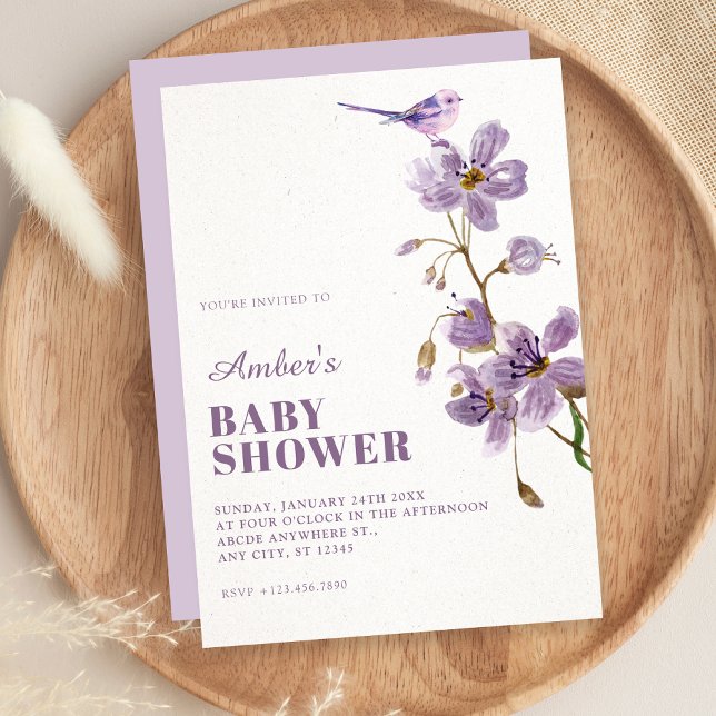 Convite Chá de bebê floral roxo (Criador carregado)
