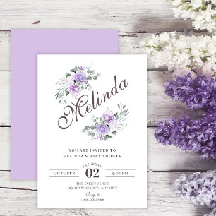 Convite Chá de bebê floral roxo