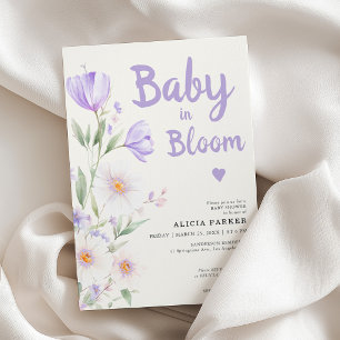 Convite Chá de bebê floral roxo Baby in Bloom