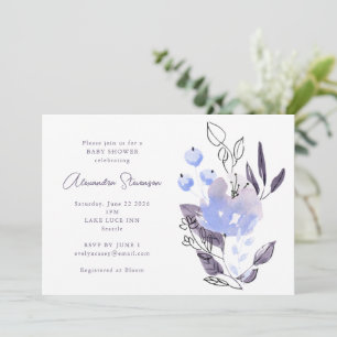 Convite Chá de Bebê Floral Roxo Boho Minimalista