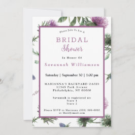 Convite Chá de Bebê Floral Roxo Cardo Aquarela Noivado