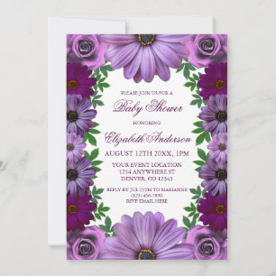 Convite Chá de Bebê Floral Roxo Real