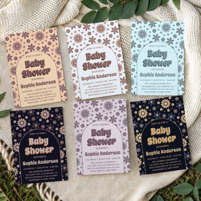 Convite Chá de Bebê Floral Roxo Retro Boho (Criador carregado)