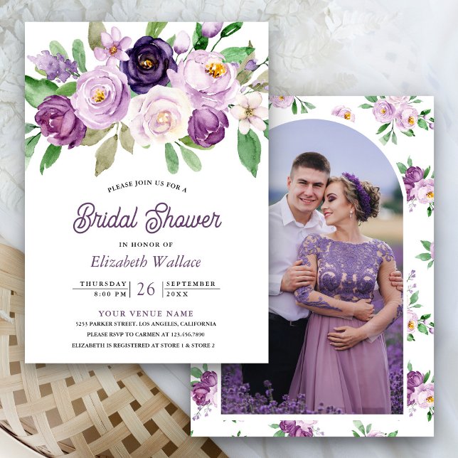 Convite Chá de Bebê Floral Roxo Rústico (Criador carregado)