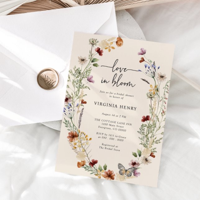 Convite Chá de Bebê Floral Rústico (Rustic Boho Floral Wildflower Bridal Shower Invitation by Painted Paperie
)
