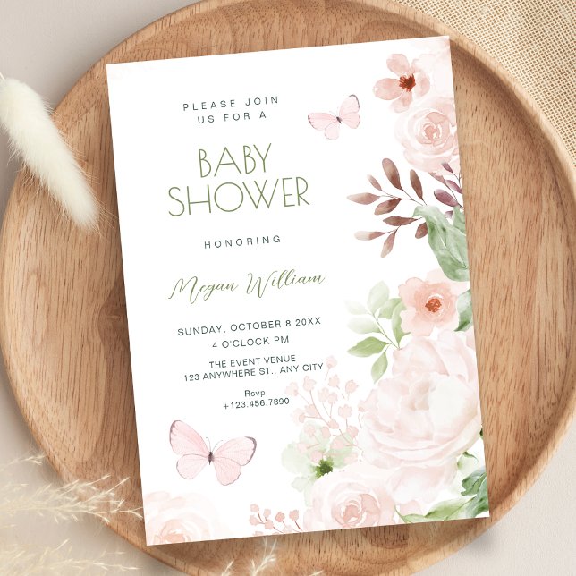 Convite Chá de bebê floral suave (Criador carregado)