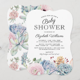 Convite Chá de Bebê Floral Suculento Vintage