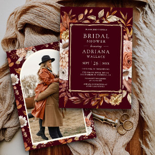 Convite Chá de Bebê Floral Terracota Burgundy Fotografia