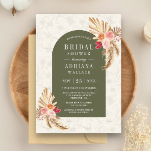 Convite Chá de Bebê Floral Terroso Pampas Verde Sage Brida