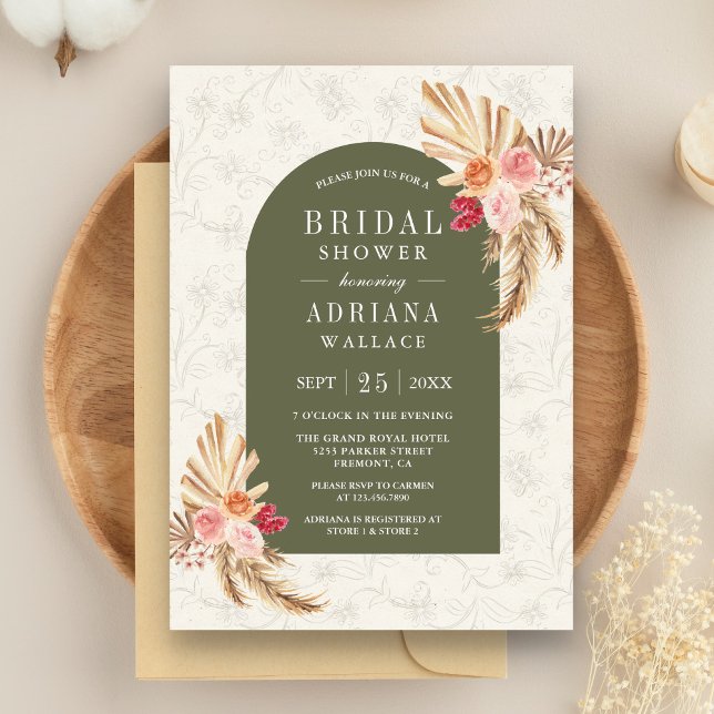 Convite Chá de Bebê Floral Terroso Pampas Verde Sage Brida (Criador carregado)