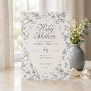 Convite Chá de Bebê Floral Toile Verde Vintage
