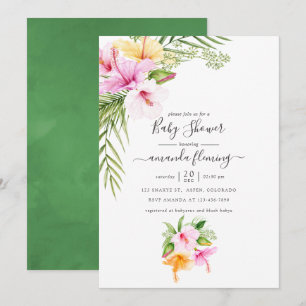 Convite Chá de Bebê Floral Tropical em Aquarela
