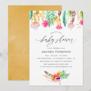 Convite Chá de Bebê Floral Tropical em Aquarela