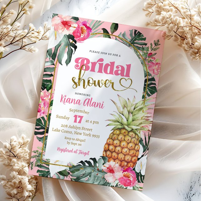 Convite Chá de Bebê Floral Tropical Rosa de Abacaxi (Criador carregado)