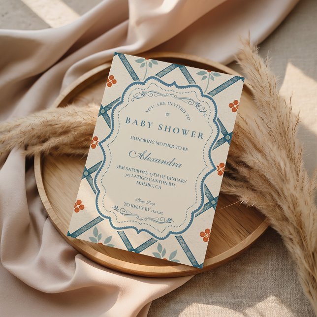 Convite Chá de Bebê Floral Turquesa Vintage (Criador carregado)