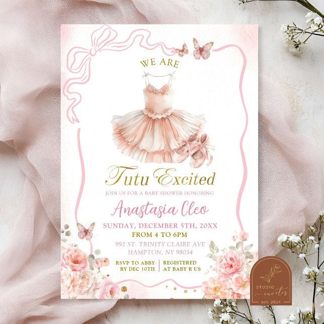 Convite Chá de Bebê Floral Tutu de Bailarina Coquete Rosa (Criador carregado)