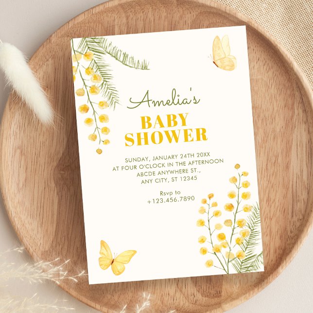 Convite Chá de bebê floral verde amarelo (Criador carregado)