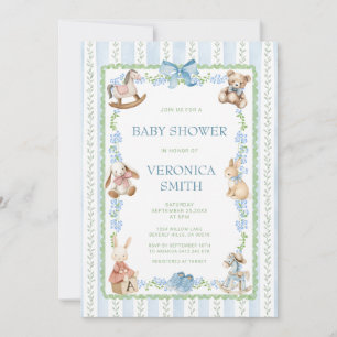 Convite Chá de Bebê Floral Verde Azul Berçário
