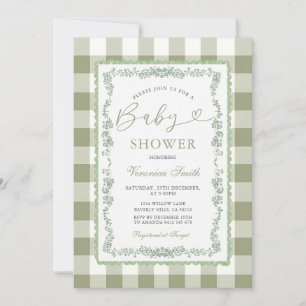 Convite Chá de Bebê Floral Verde Salvia Grandmillenial
