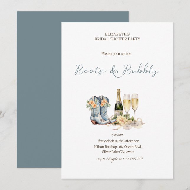 Convite Chá de Bebê Floral Vinho Botas e Bridal Espumante (Frente/Verso)