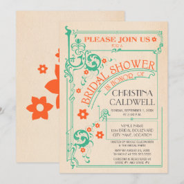 Convite Chá de Bebê Floral Vintage com Laranja Menta para 