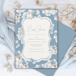 Convite Chá de Bebê Floral Vintage Hortênsia Azul