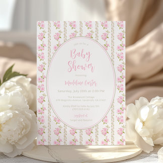 Convite Chá de Bebê Floral Vintage Rosa