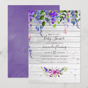 Convite Chá de Bebê Floral Violeta Aquarela Rústica