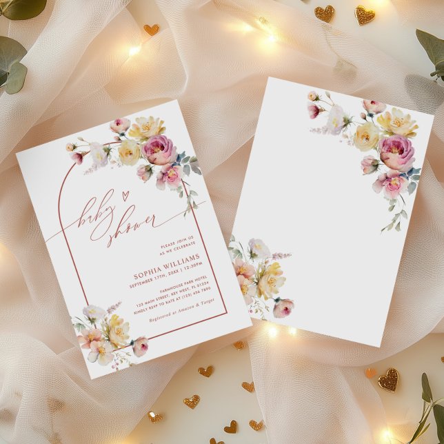 Convite Chá de Bebê Flores de Rosa de Jardim Boho (Criador carregado)