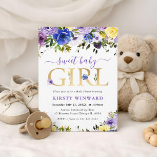 Convite Chá de Bebê Flores de Verão Roxo e Creme
