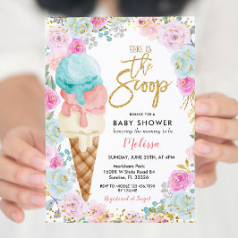 Convite Chá de Bebê Flores Pastel Sorvete
